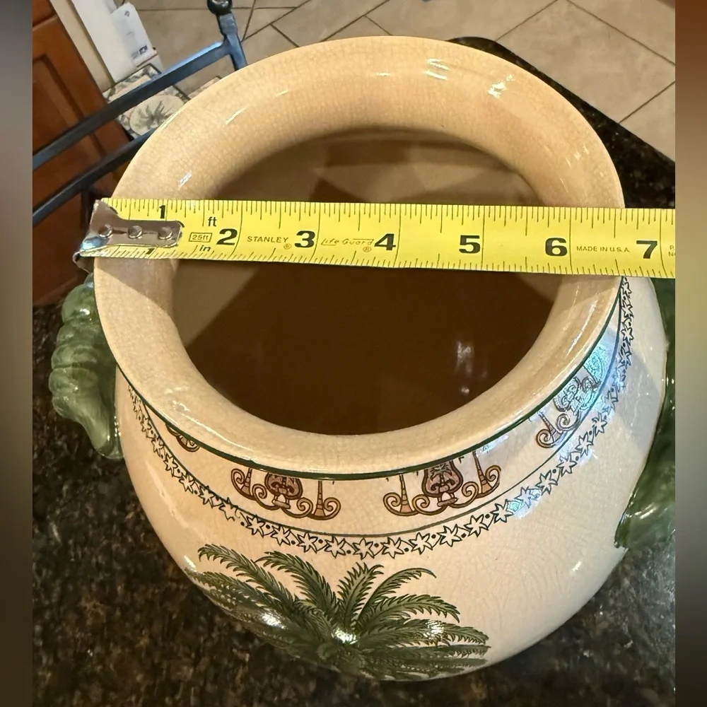 Vintage Palm Beach Chic Ceramic Palm Tree Vase - Large